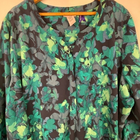 Catherines Women's Sz 3XP (26/ 28WP) Green Blouse V Neck Long Sleeve Career - Picture 3 of 11